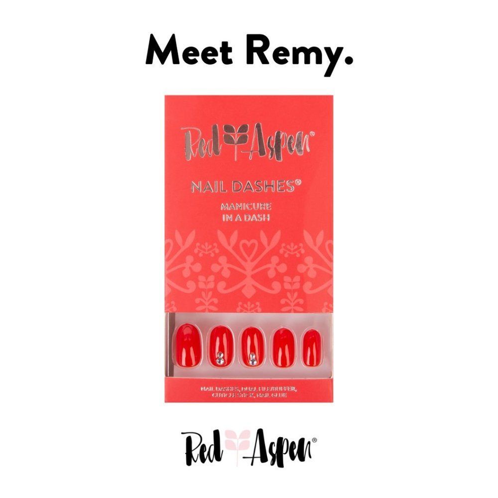NIB Red Aspen "Red Rock Canyon, Remy" Nails – Medium Round Red w/ Crystals